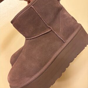 Women's Suede Ugg Authentic Platform Ankle Boots - Brown